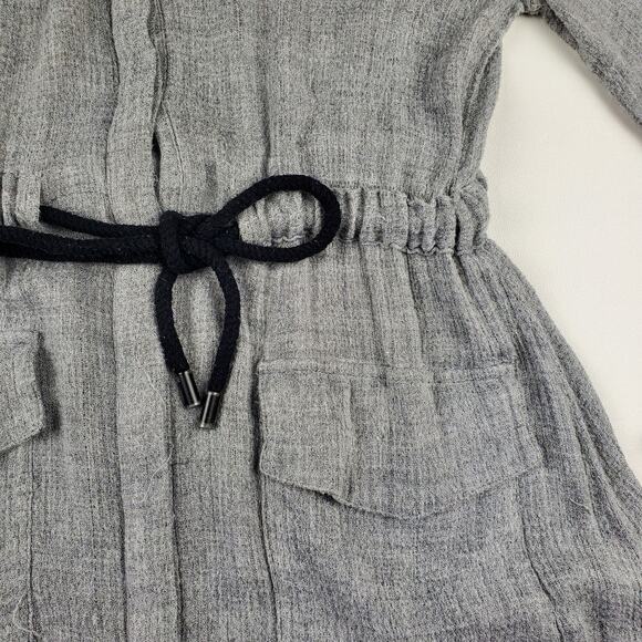 Zara Belted Shirt Dress Button Up Pocket Midi Gray Lightweight Boho Women Medium - Picture 4 of 11